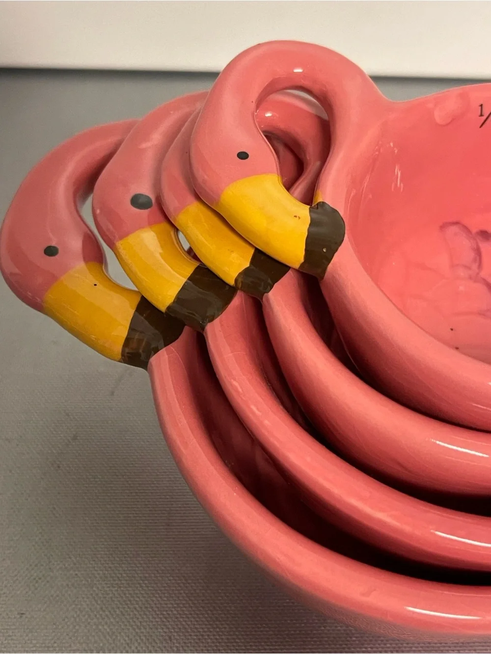 Pink Ceramic Flamingo Stackable Measuring Cups - Pink- Excellent Condition